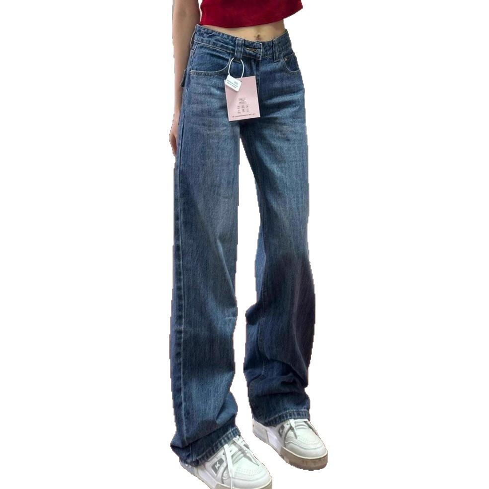 Comfortable High Waist Design Sense Loose Straight Jeans Female Autumn Blue Small People Show Skinny Narrow Version Wide Leg Trousers Long Denim Pants