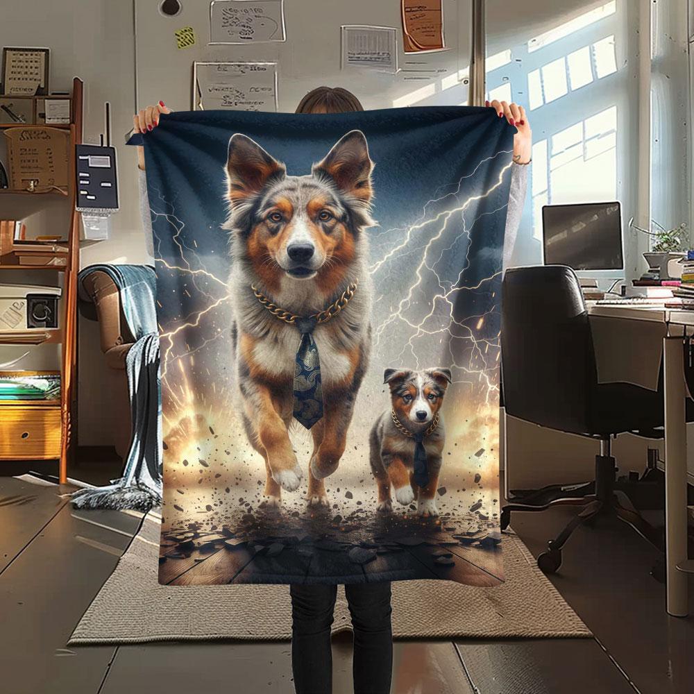 1Pc LightningPuppy Print Flannel Blanket, High quality Comfortable for All Seasons, Home Decor, Warmth and Comfort, Perfect for Christmas Gifts