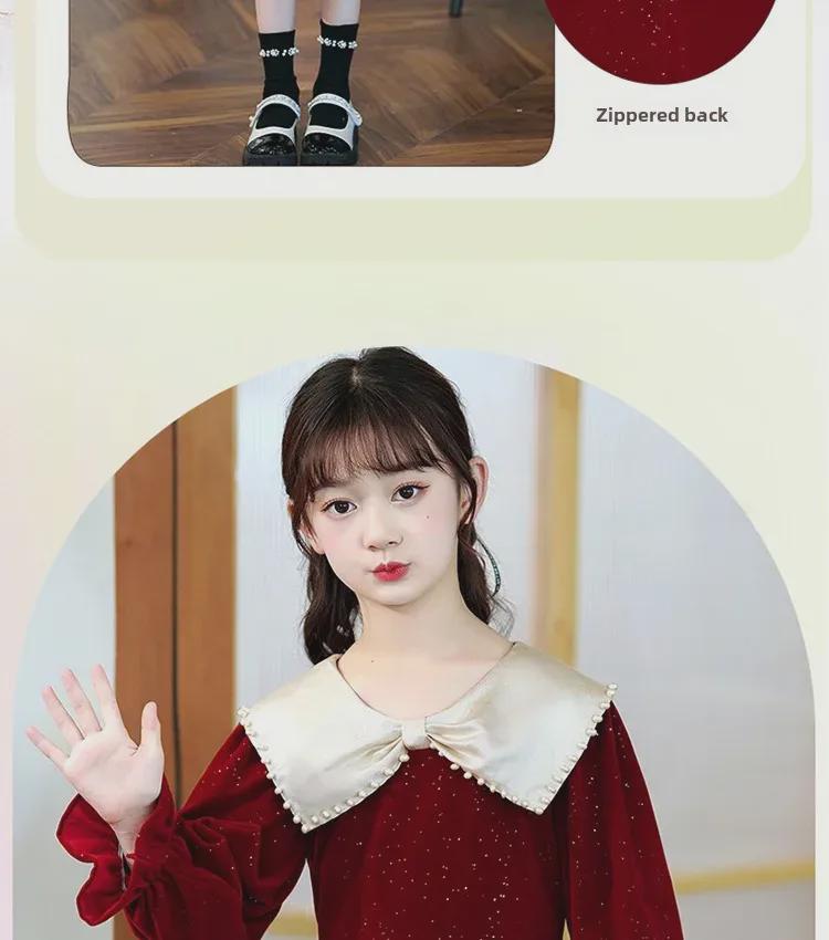 Stylish 2023 Autumn & Winter Girls' Long Sleeve Princess Dress with Velvet