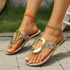 Fashion 2025 New Women Slippers Fashion Metal Decorate Slippers Outdoor Luxury Flat Sandals Beach Shoes Flip Flops Home Slides Women