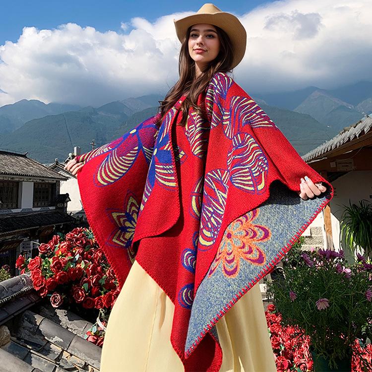 Knitted Shawl Wrap for Women Soft Warm Vintage Open Front Poncho Cape Casual Oversized Shawls Cardigan Poncho Blanket Women's Lightweight Shawl Scarf