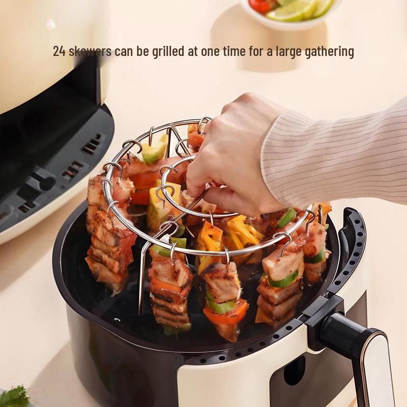 Stainless Steel Air Fryer Grill Rack with Hanging Skewers for Indoor/Outdoor Cooking