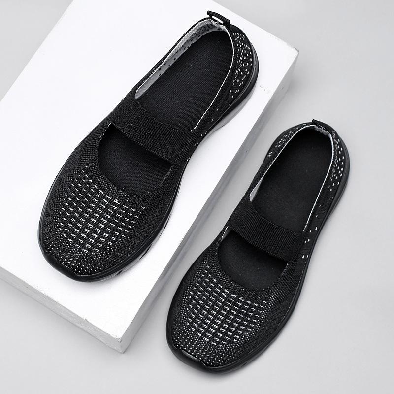 Zhongjianbu shoes women's spring and summer flying weaving breathable lightweight non-slip casual shoes sports style casual shoes square dance shoes