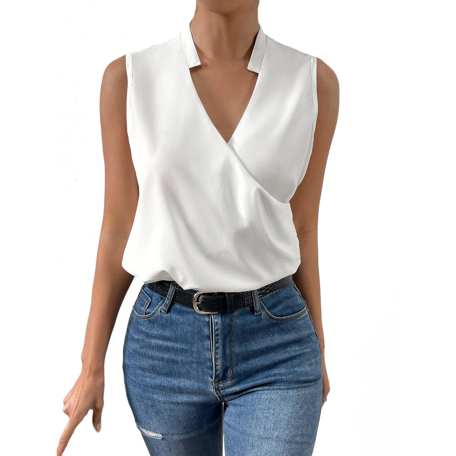 

Женский классический простой топ без рукавов, блузка без рукавов с V-образным вырезом, топы, рубашки для офисной работы S белый