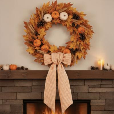 2Pcs Fall Thanksgiving Plaid Print Wreath Belt Farmhouse Ribbon DIY Craft Monogram Outdoor Indoor Autumn Decor