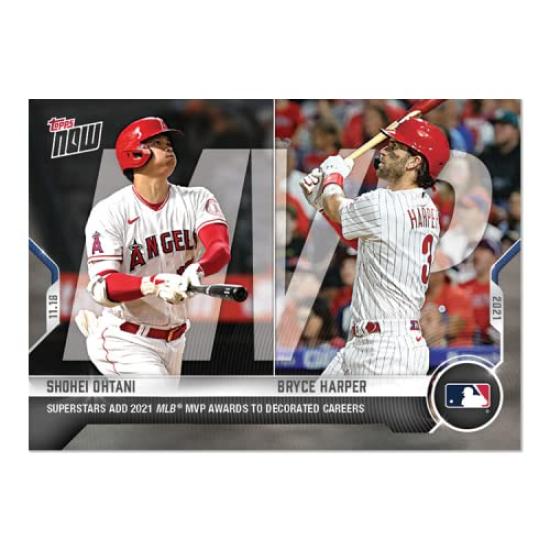 Shohei Ohtani Bryce Harper League MVP Award Commemorative Card Superstars Add 2021 MLB MVP Awards To Decorated Careers Shohei Ohtani Bryce Harper 2021