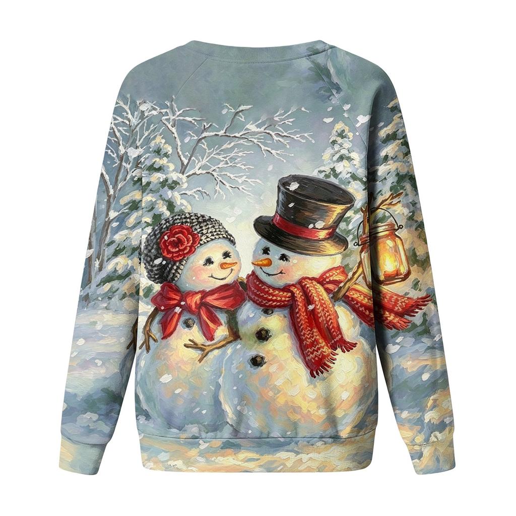 Women's Casual Neck Long Sleeve Raglan Christmas Print Pullover Sweatshirt
