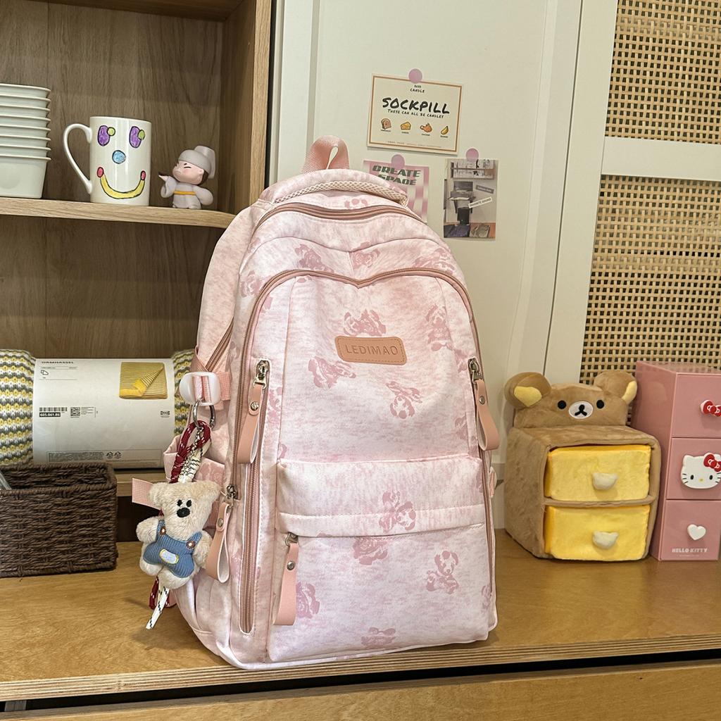 Schoolbag High-value campus student schoolbag Korean version floral student schoolbag Large capacity student schoolbag Wear-resistant practical b