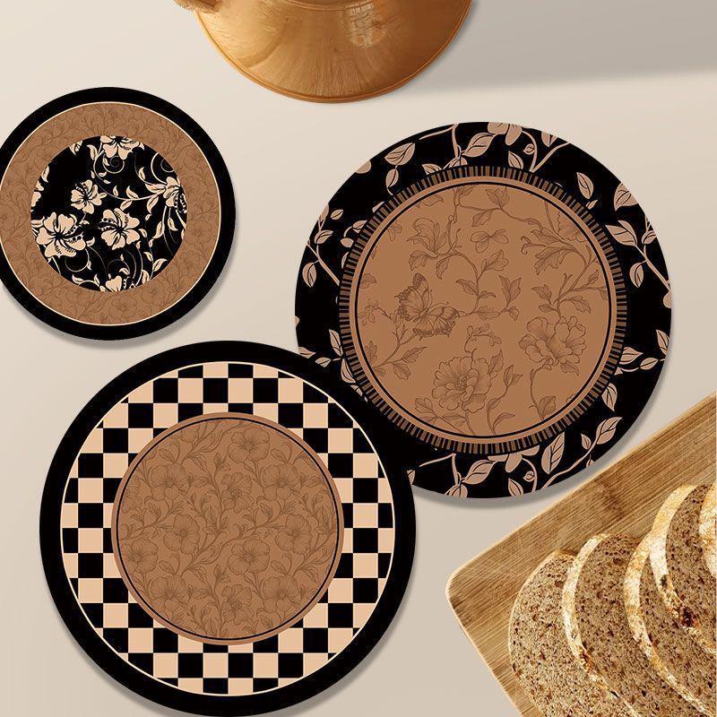 Vintage-Style Family Dining Table Insulation Pad - Round, Absorbent, Non-Slip, Anti-Scald Coaster & Mat