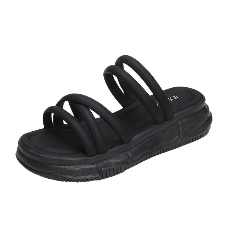 Женские тапочки для отдыха женская обувь на плоской платформе на среднем каблуке однотонные летние тапочки с открытым носком большие размеры Zapatos De Mujer 40 чёрный 1598₽