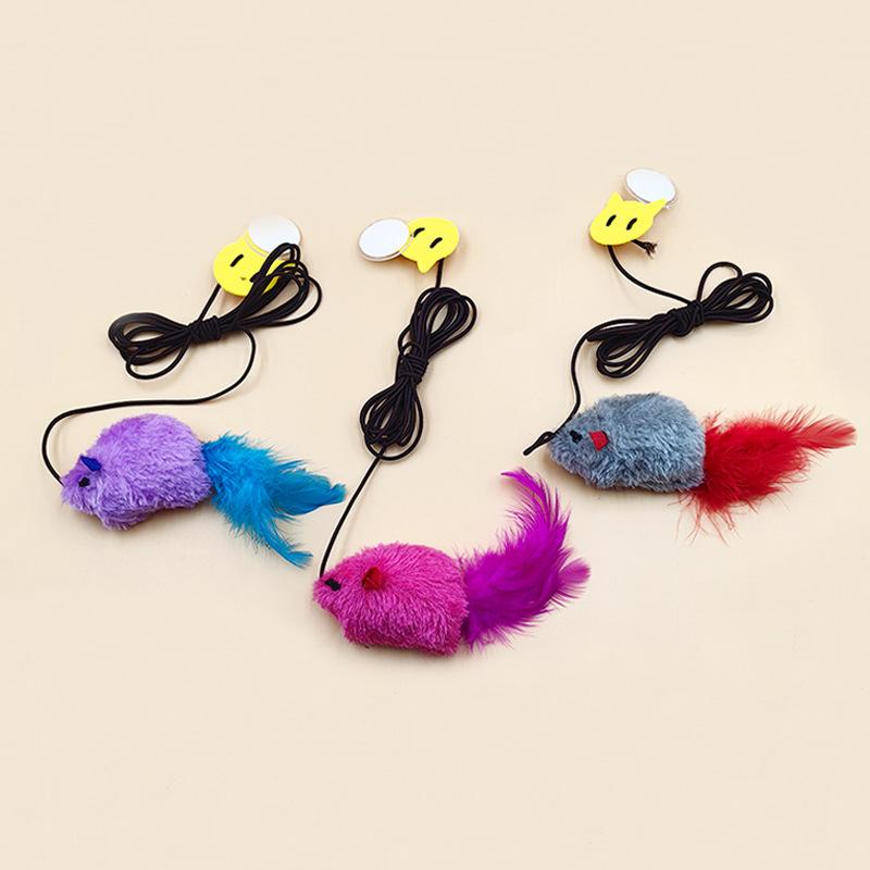 Hanging Squeaky Plush Mouse Feather Cat Teaser Interactive Pet Cat Toy 3pcs разноцветный