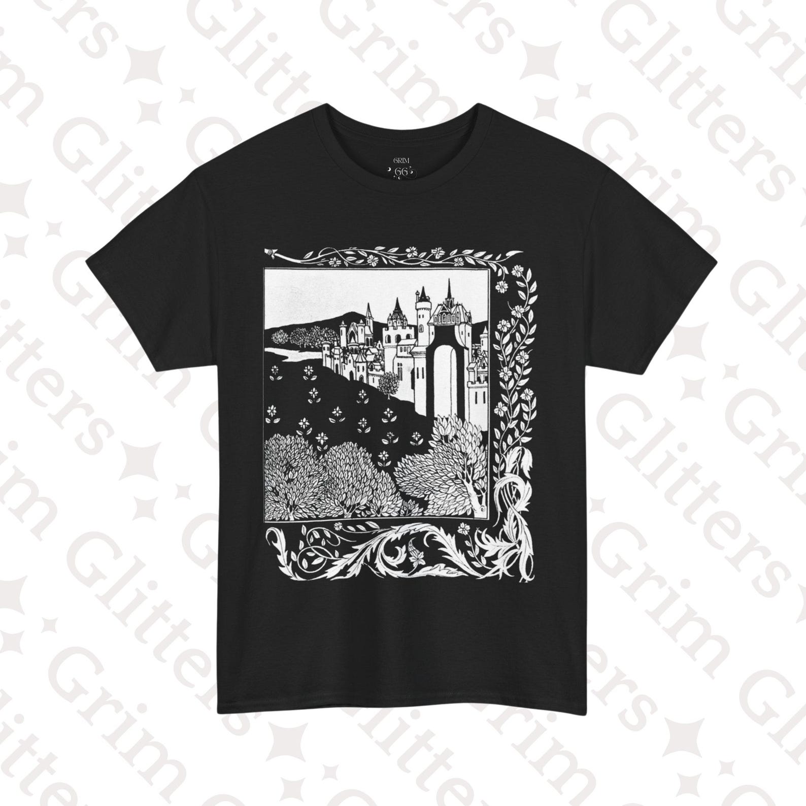 Castlecore T-Shirt: Aubrey Beardsley Castle Illustration, Le Morte d Arthur Vintage Art S
