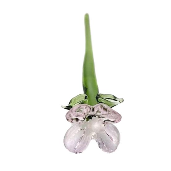 Handmade Glass Flower Decoration with Stem Hand-Blown Mini Floral Plants Figurine Home Living Room Office Table Flower Vase Ornament