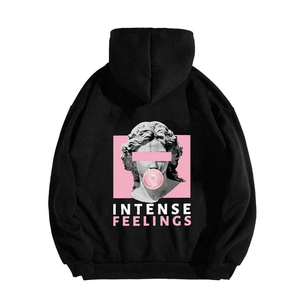Intense Feelings Drop Sculpture Creative Print Women Hoodies O-Neck Casual Pullover Hip Hop Hoody Pocket Sweatshirt Y2k Clothes