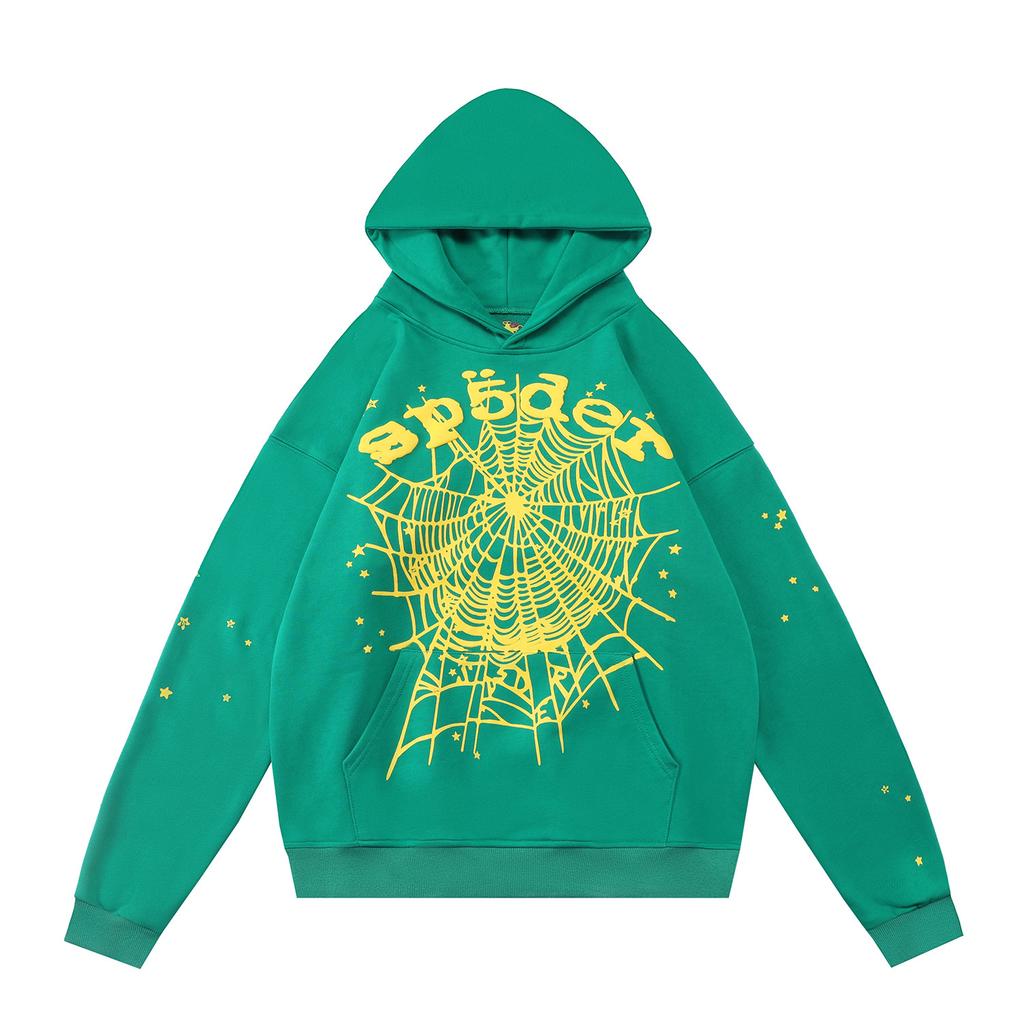 Cross-border beauty tide sp5der loose American hip-hop street casual loose and versatile pure cotton hooded sweater printing