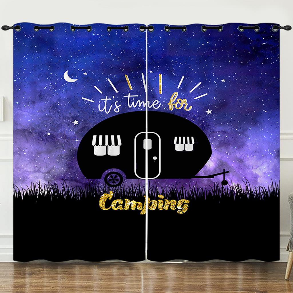 Gardin Resa Husbil Illustration 3D Digitaltryck Mörkläggningsgardin Genomslag