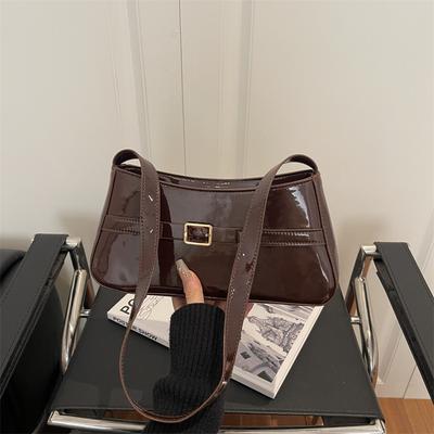 Retro Solid Color Pu Shoulder Bags for Women Versatile Textured Ladies Underarm Bag Simple Belt Design Female Phe Handbags
