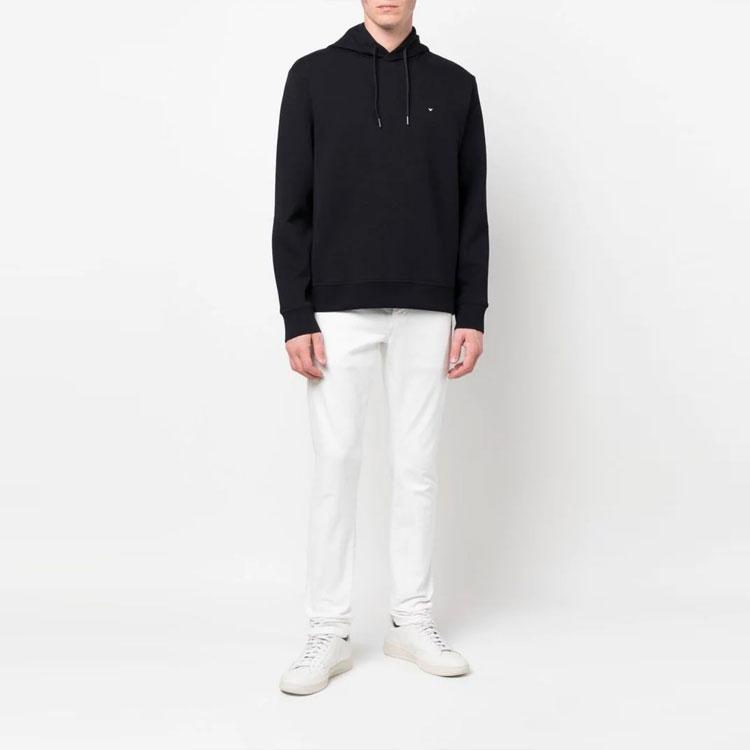 Emporio Armani Solid Color Hooded Pullover Loose Casual Long Sleeve Sweatshirt Men Sweatshirt Black 6L1MQ2-1JHSZ-13