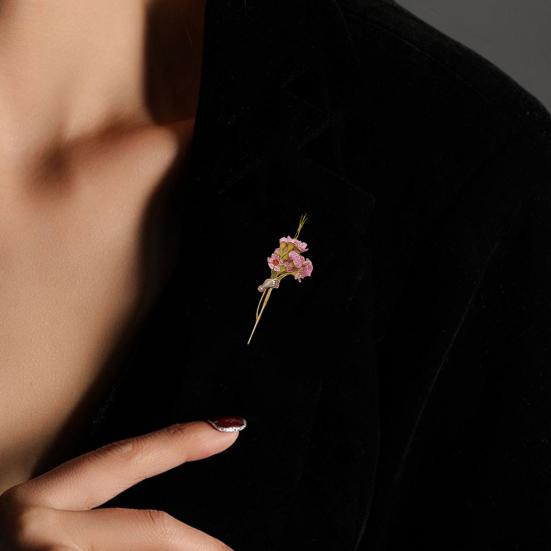 Bouquet Brooch Artistic Vase Shape Lightweight Alloy Insert Real Dried Flowers Decorative Brooch Wearable Flower Accessory