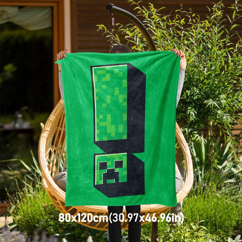 1pc Creeper Pixel game Theme Design Flannel Blanket - 3D Printed Soft Warm, All-Season Lightweight Throw for Camping Travel Bed-080713