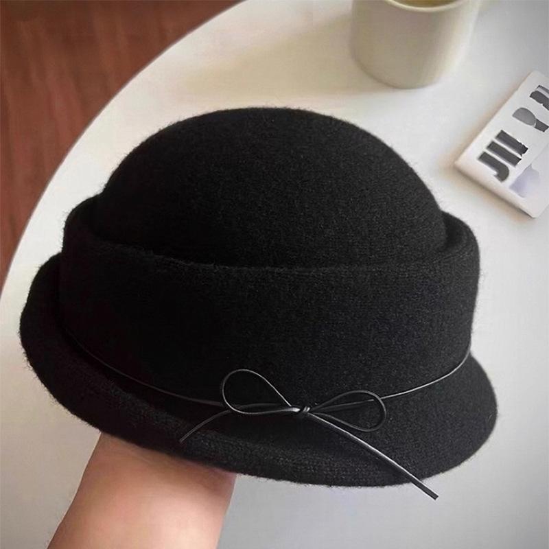 Black Wool Top Hat Beret Women'S Autumn Winter French Style Women'S Elegant Hat Able Fisherman Hat