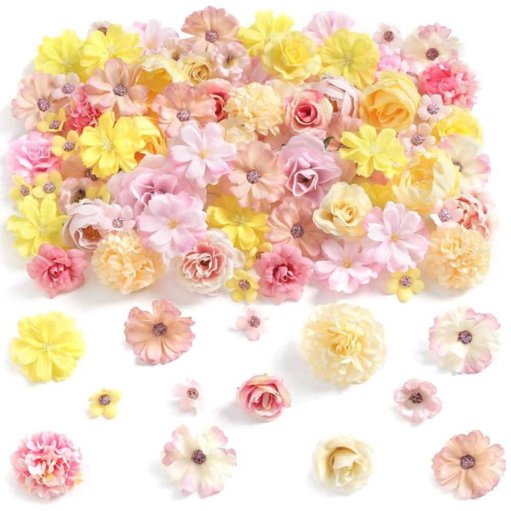 

50Pcs New Multicolor Faux Flower Heads DIY Silk Artificial Flowers Heads Fake Peony Daisy Rose Flowers Home Decoration