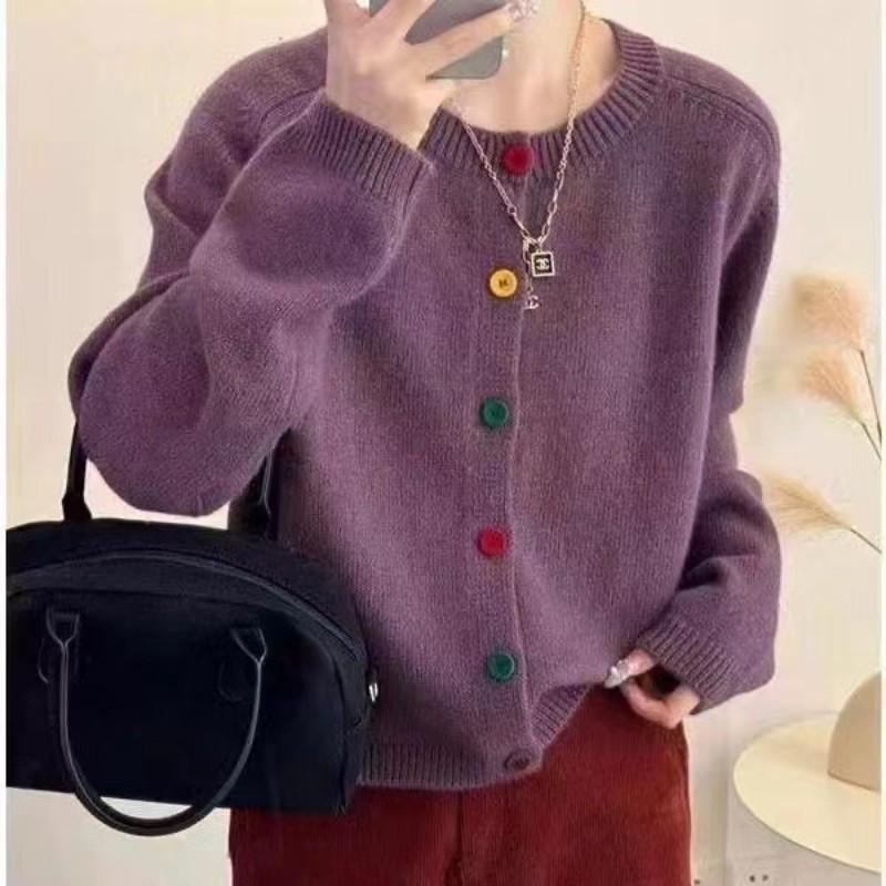 Color button design sense knitted cardigan spring new versatile solid color sweater top coat women