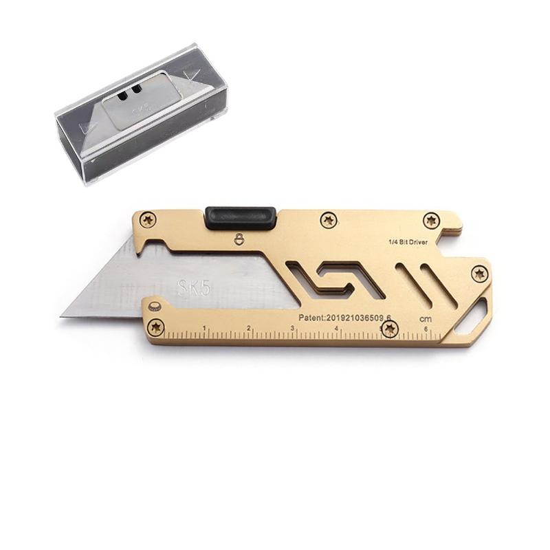 Stainless Steel EDC Folding Utility Knife, Multifunctional Paper Cutter, Manual Knife, Bottle Opener, Key for Camping, Hiking