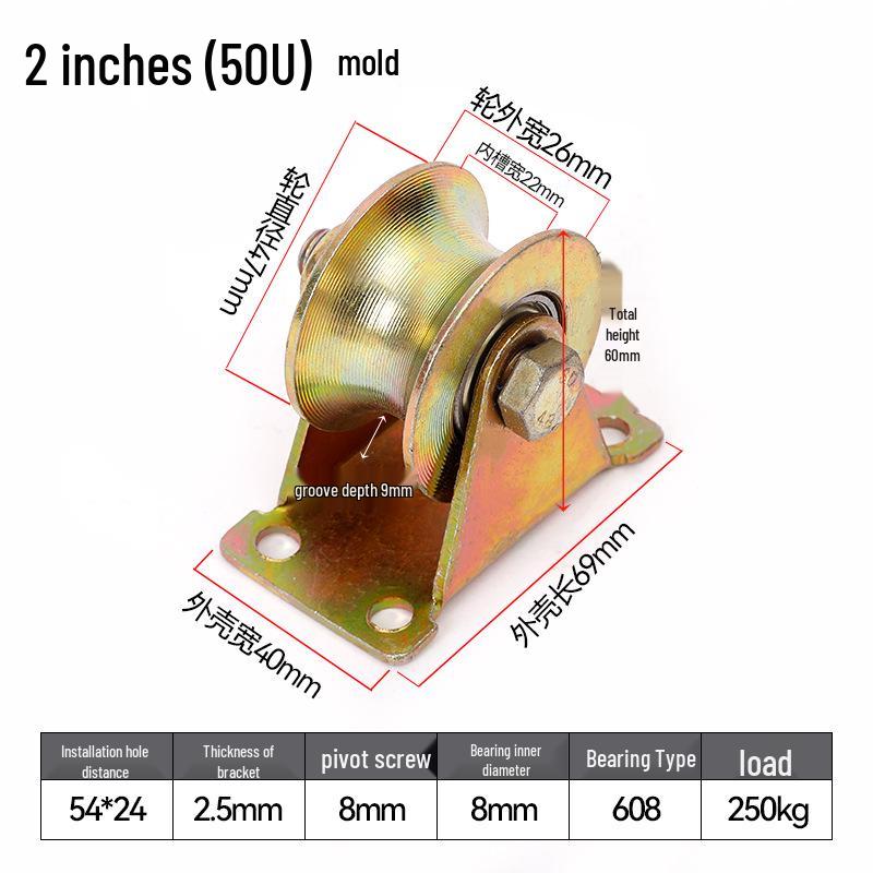 Heavy Duty U-Shaped Double Rail Steel Guide Wheel Pulley with V-Shaped Angle