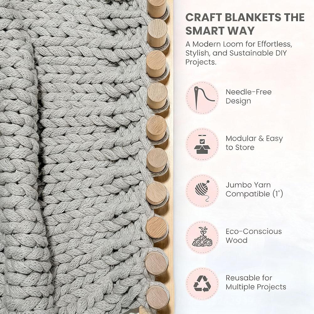 Wooden Loom Frame,Chunky Yarn Blanket Looms,Adjustable Size Hand Knitting Kit,Beginner Friendly Portable Sturdy Weaving Looms