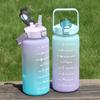 2L Water Bottle with Straw Time Marker Plastic Water Cup Large Capacity Outdoor Sports Bottles