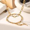 18k Gold Plated Stainless Steel Jewelry Set: Color-Block Bracelet & Necklace