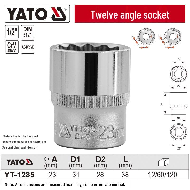 YATO 1/2" 12.5mm Short 12-Point Socket Head