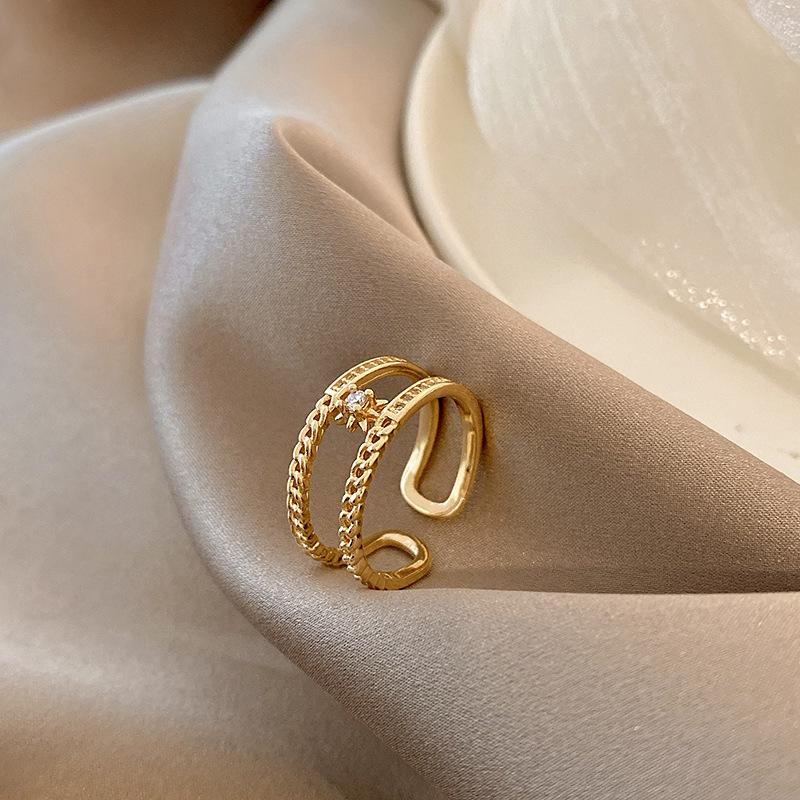 Classic Twist Chain Open Rings For Women Zircon Stainless Steel Geometric Twist Wrapped Couple Ring Wedding Aesthetic