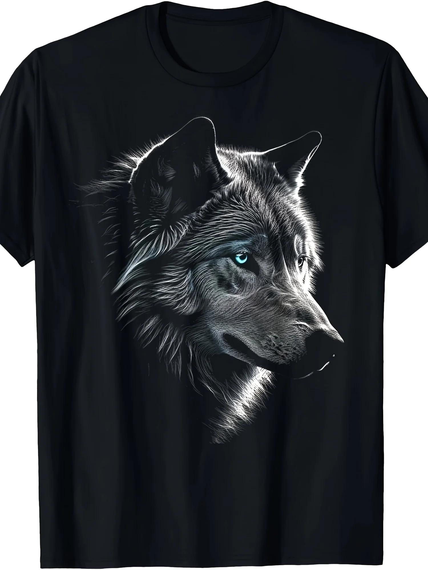 

Men s Soft T-shirt with Eye-catching Wolf Face Pattern, Casual and Comfortable, Machine Washable T-shirt, Summer T-shirt - Me... 5XL різнокольоровий