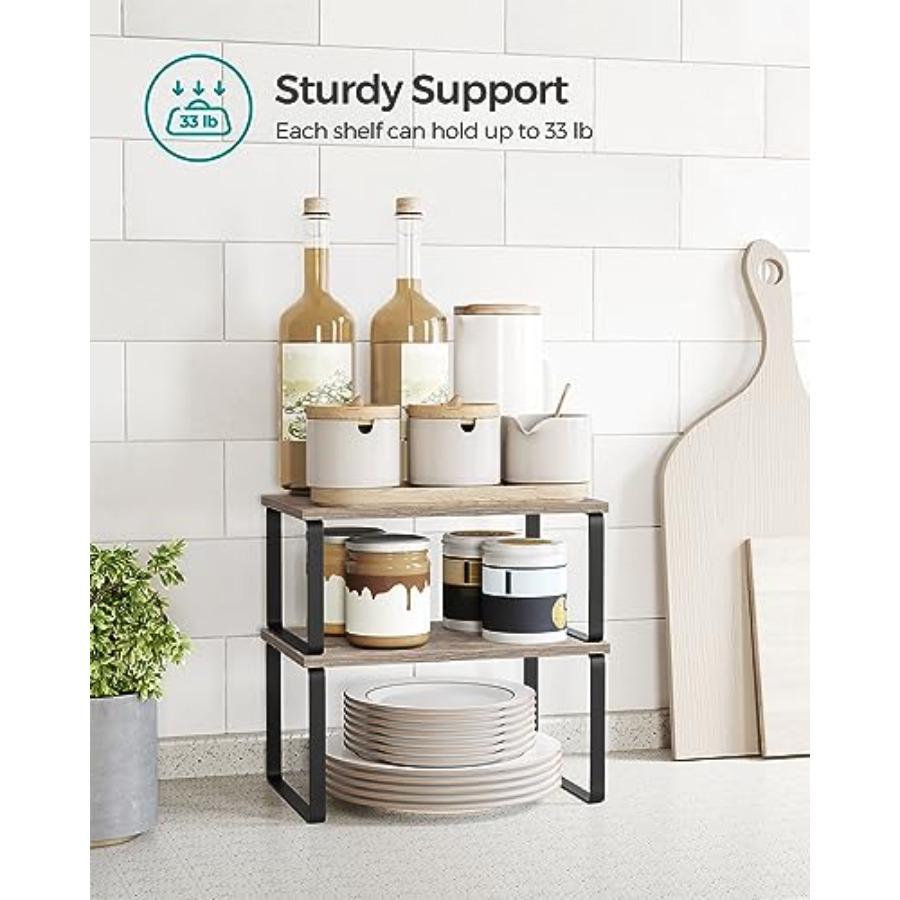Cabinet Organizer Shelf Set of 4 Kitchen Counter Shelves Kitchen Storage Spice Rack Stackable Expandable Metal and Engineered W
