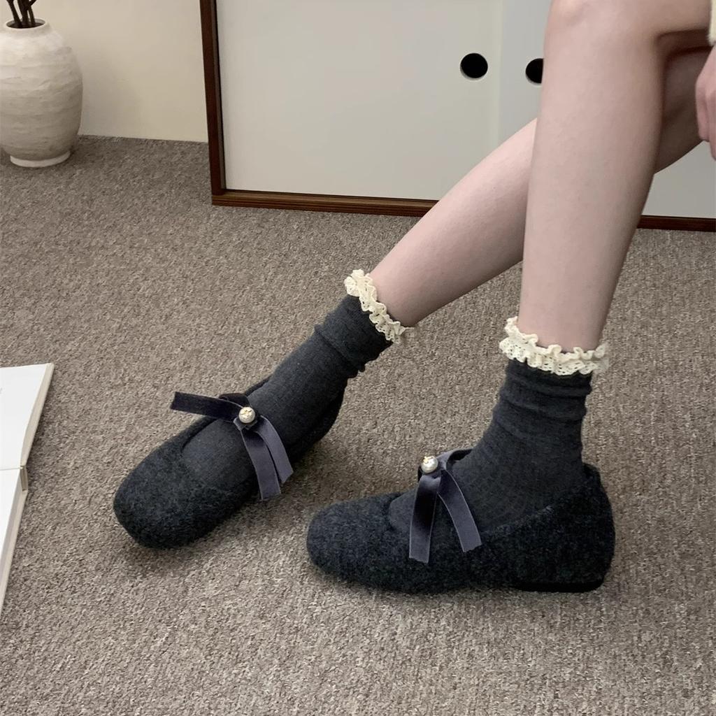 Inner height increase~ Mary Jane Mao Mao shoes women wear new gray single shoes women's thick-soled velvet cotton shoes in winter