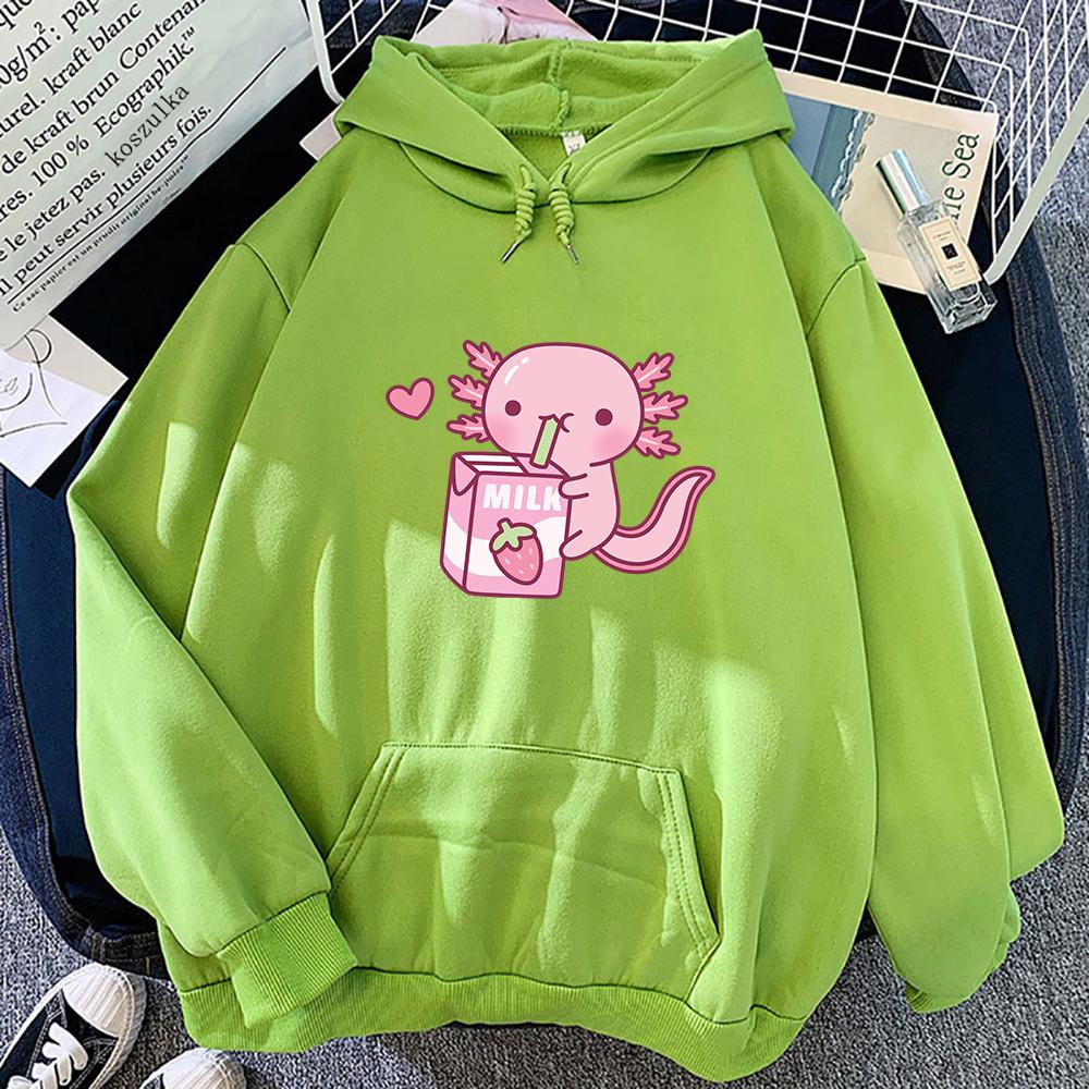Anime Axolotl Loves Strawberry Milk Doodle Hoodie Kawaii Hoodies Winter Women Spring/Autumn Unisex Sweatshirt Harajuku Sudaderas