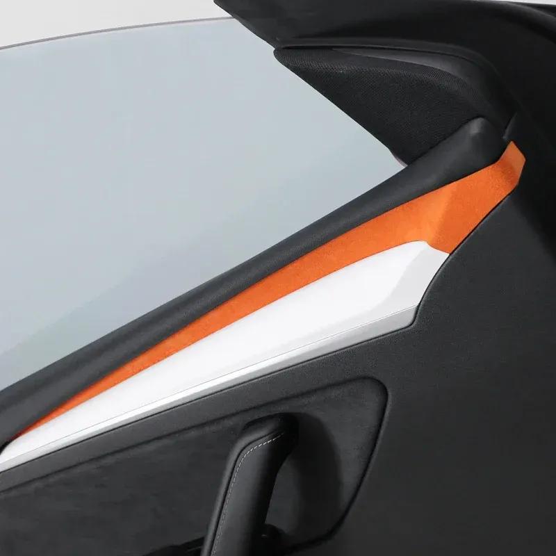 Betterhumz For Tesla Model Y Model 3 Car Door Handle Side Trim Armrest Strip Made of Alcantara Cover Interior Decor Accessories
