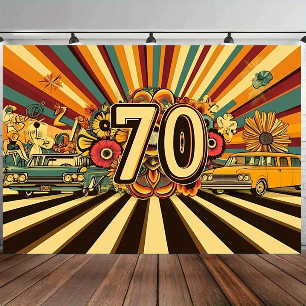 2D-Ebene 1-teilig Vintage 1970er Party-Hintergrund große Geburtstags-Jubiläumsfeier Hochzeit