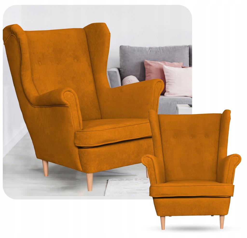 Fotel uszak skandynawski welur Hunter Family Meble musztardowy