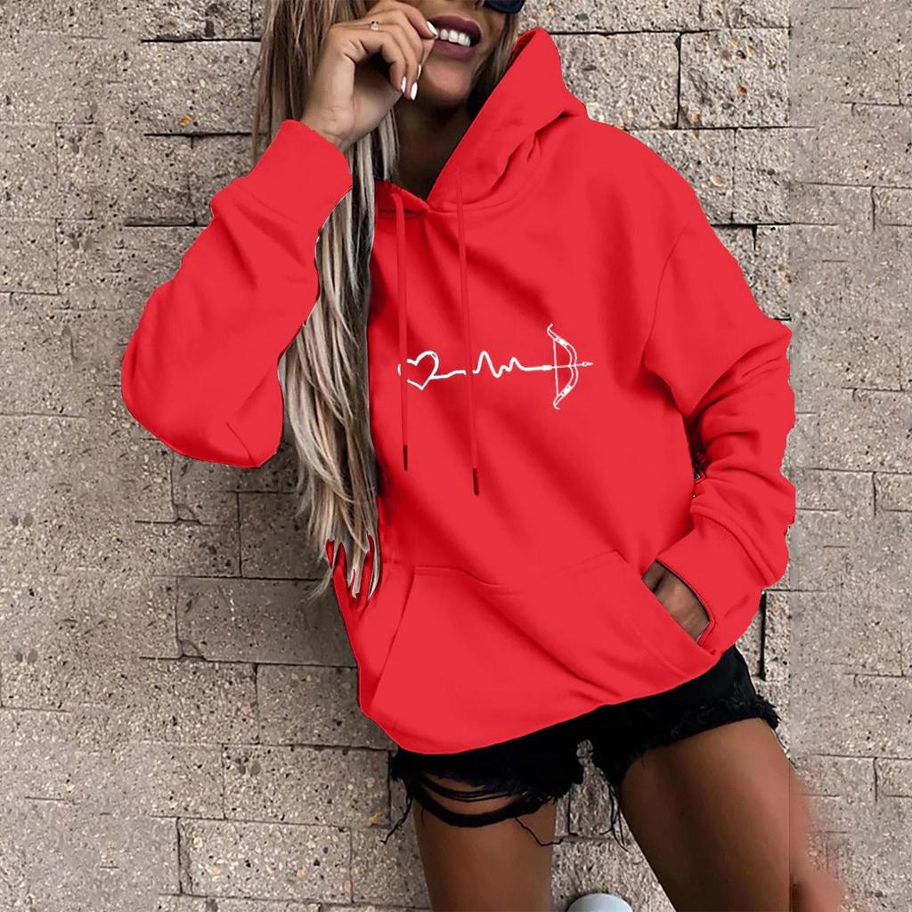 Women's Fashion Casual Fun Print Hooded Sweatshirt Loose Sports Tops Pullover