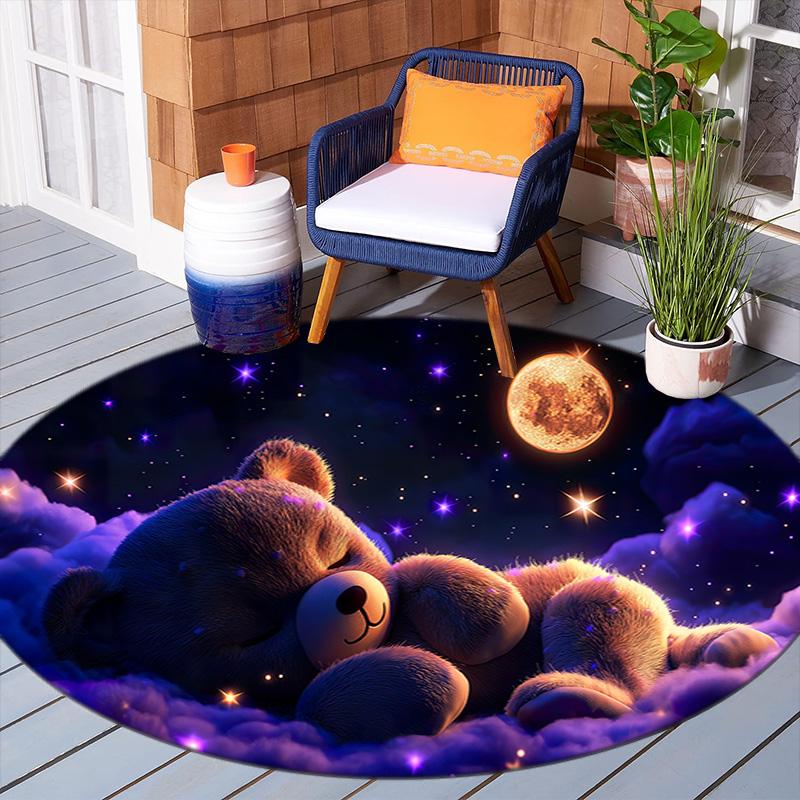 1Pc Bear Circular Print Rug - Home Decoration Carpet For Living Room Bedroom Flooring Computer Chair Area Rug