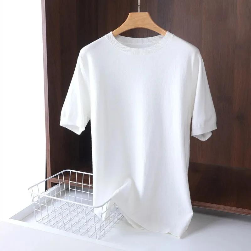 Men's Short-sleeved Sweater Spring and Summer Crew Neck Solid Color Ice Silk T-shirt Short Sleeve Knitted Base Layer