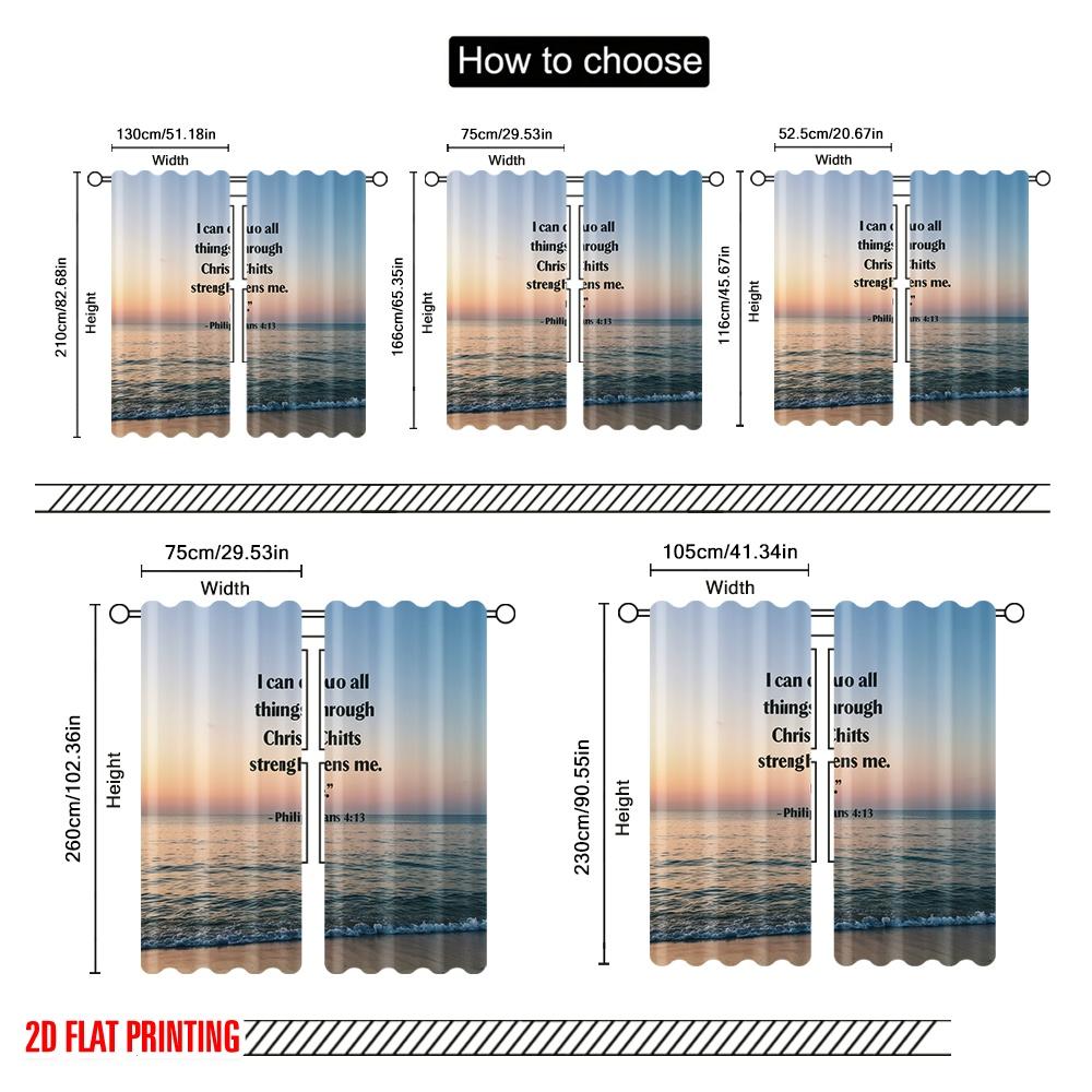 2pcs 2D Flat Printing Scene Curtains I Can Do All Things Polyester Without Electricity 0 Use for Classroom Office