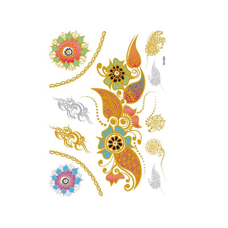 Yh Retro Large Bronzing Tattoo Sticker Waterproof Tattoo Sticker Amazon Set Hot Silver Color Printing Sticker