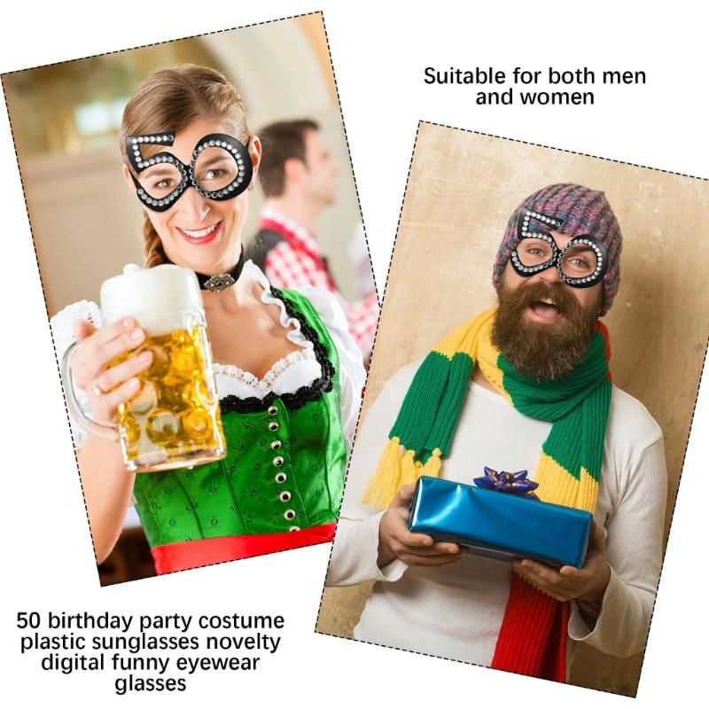 Number Crystal Frame Party Dress-up Glasses for Adults Birthday Christmas Party