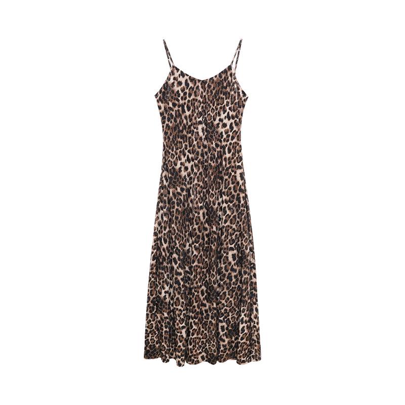 

Interpret Beauty Winter 2024 Elegant French Leopard Print Waist-Hugging Sling Dress F2366 Small цветной печати леопарда