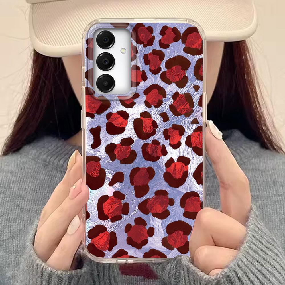 Korean Fashion Pink Leopard Phone Case for Samsung Galaxy A16 A55 A07 A17 A56 A36 A26 A53 A06 A14 A24 A34 A54 A15 A12 A22 Cover
