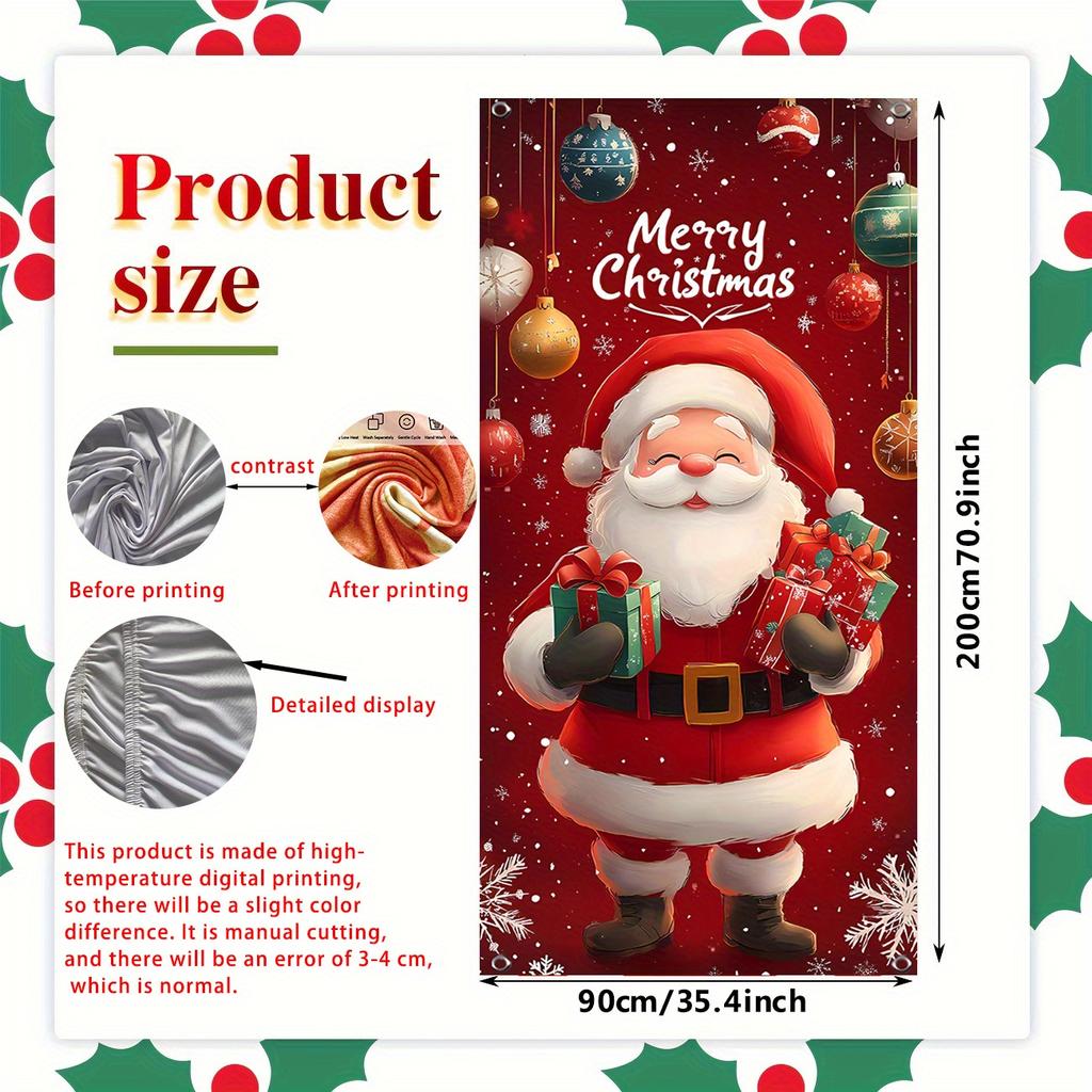 1 piece 2D cute Santa Claus themed door cover washable and reusable